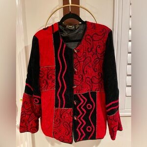 Allure Red and Black Patchwork Velvet Blazer